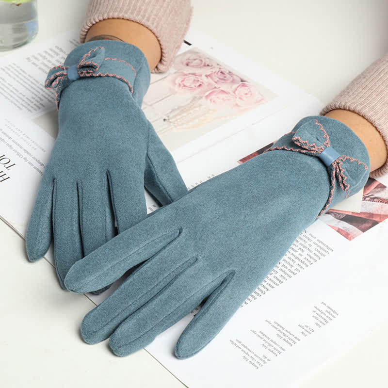 Süße Damenhandschuhe mit Schleife und Vollfinger-Bedeckung - image 11