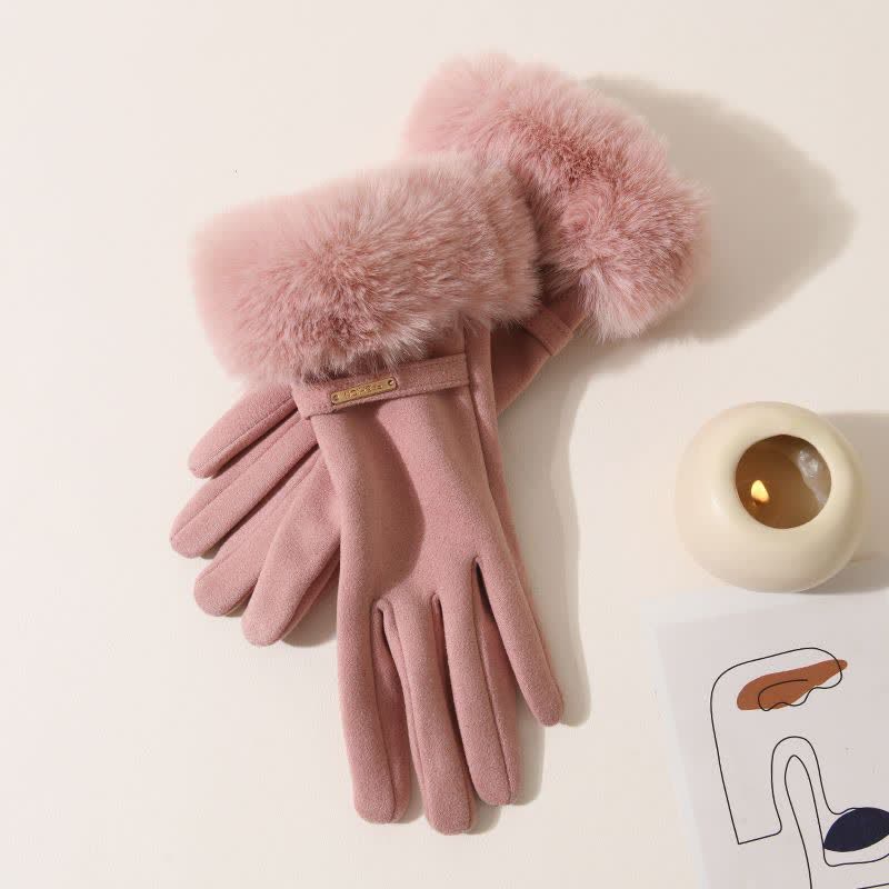Warme, flauschige Plüsch-Touchscreen-Handschuhe für Damen - Rosa - image 8