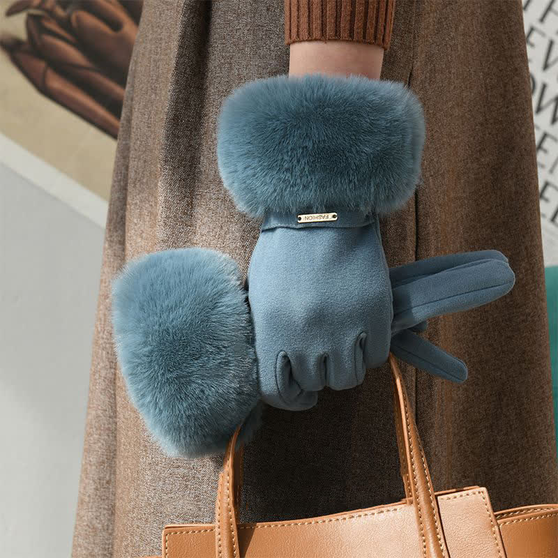 Warme, flauschige Plüsch-Touchscreen-Handschuhe für Damen - Dunkelcyan - image 7