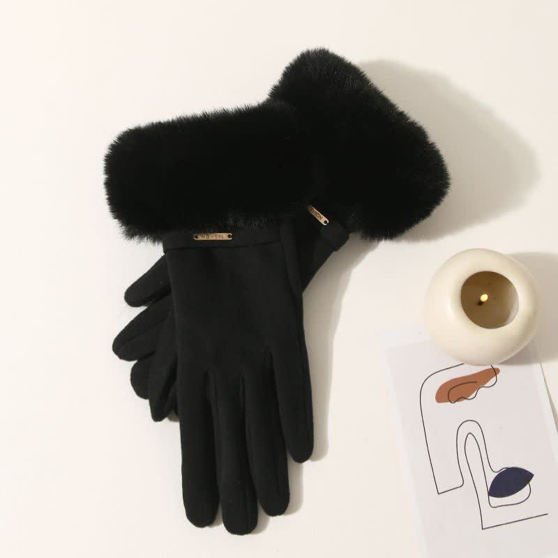 Warme, flauschige Plüsch-Touchscreen-Handschuhe für Damen - Schwarz - image 9