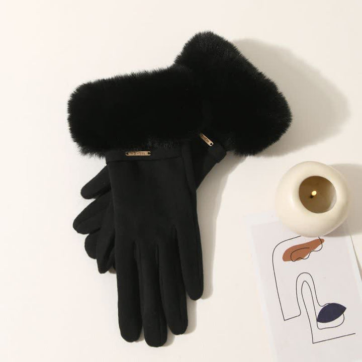 Warme, flauschige Plüsch-Touchscreen-Handschuhe für Damen - Schwarz - image 9