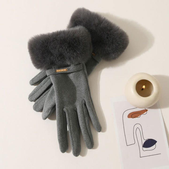 Warme, flauschige Plüsch-Touchscreen-Handschuhe für Damen - Grau - image 10