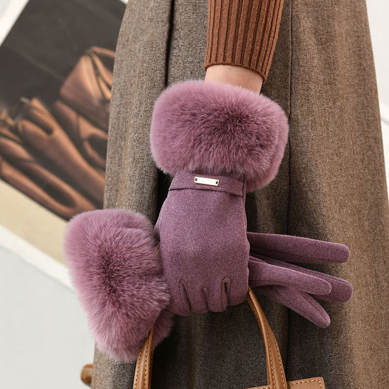 Warme, flauschige Plüsch-Touchscreen-Handschuhe für Damen - Lila - image 5