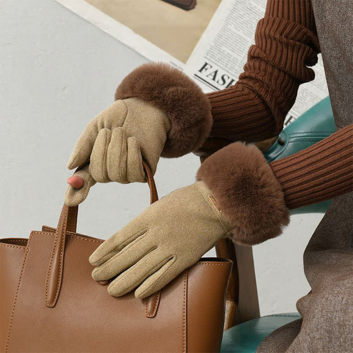 Warme, flauschige Plüsch-Touchscreen-Handschuhe für Damen - Khaki - image 2
