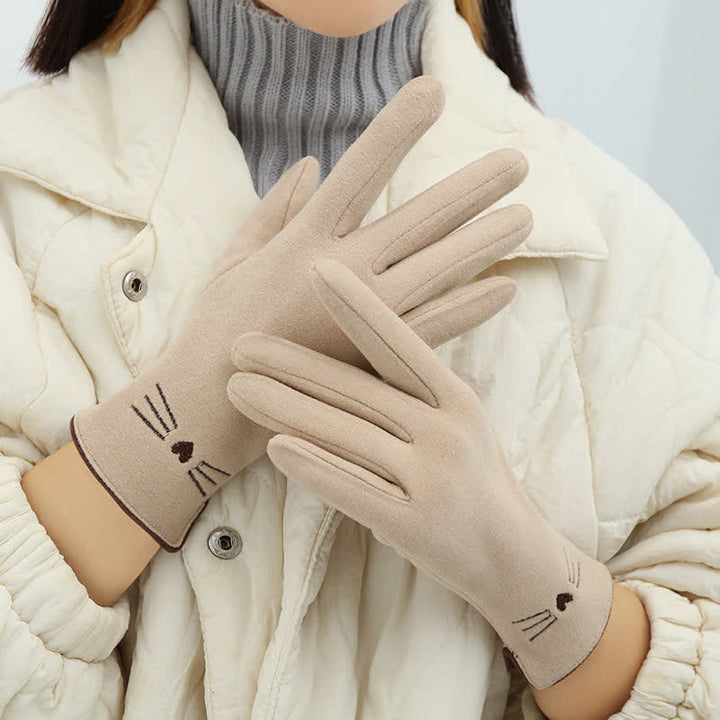 Damenhandschuhe mit süßer Katzenstickerei und Touchscreen-Fingerspitze - Elfenbein - image 11