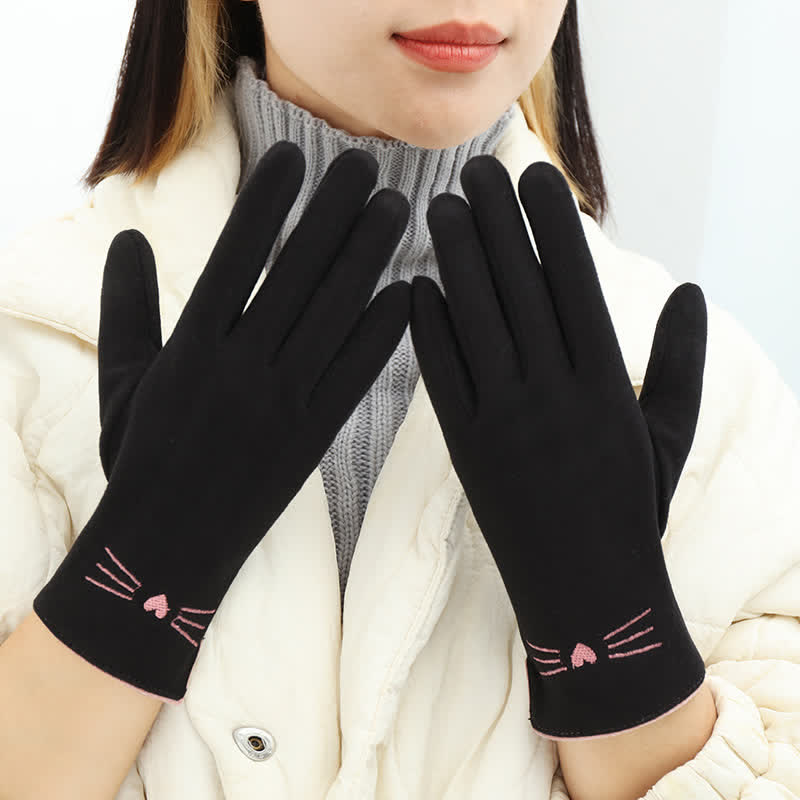 Damenhandschuhe mit süßer Katzenstickerei und Touchscreen-Fingerspitze - image 10
