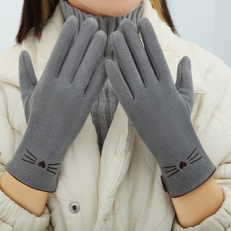 Damenhandschuhe mit süßer Katzenstickerei und Touchscreen-Fingerspitze - image 4
