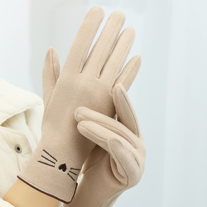 Damenhandschuhe mit süßer Katzenstickerei und Touchscreen-Fingerspitze - image 13