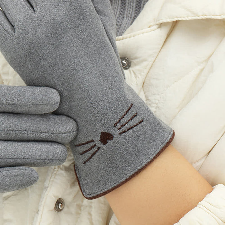 Damenhandschuhe mit süßer Katzenstickerei und Touchscreen-Fingerspitze - image 5