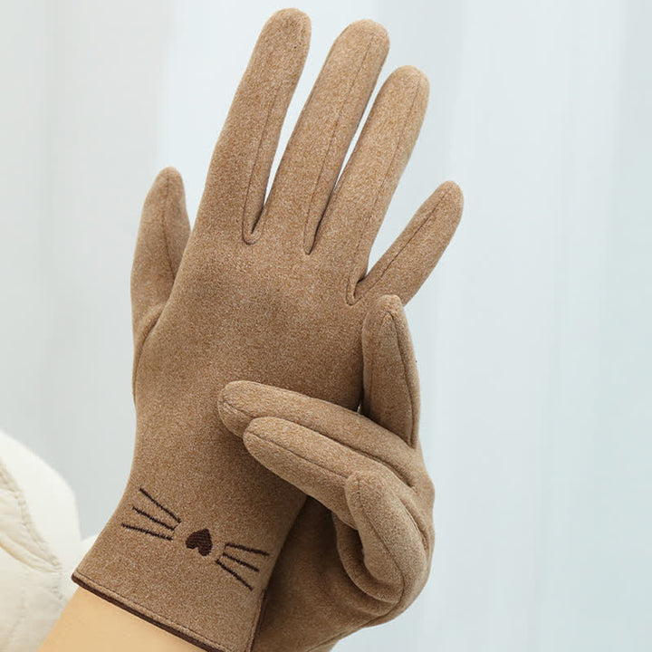 Damenhandschuhe mit süßer Katzenstickerei und Touchscreen-Fingerspitze - image 2