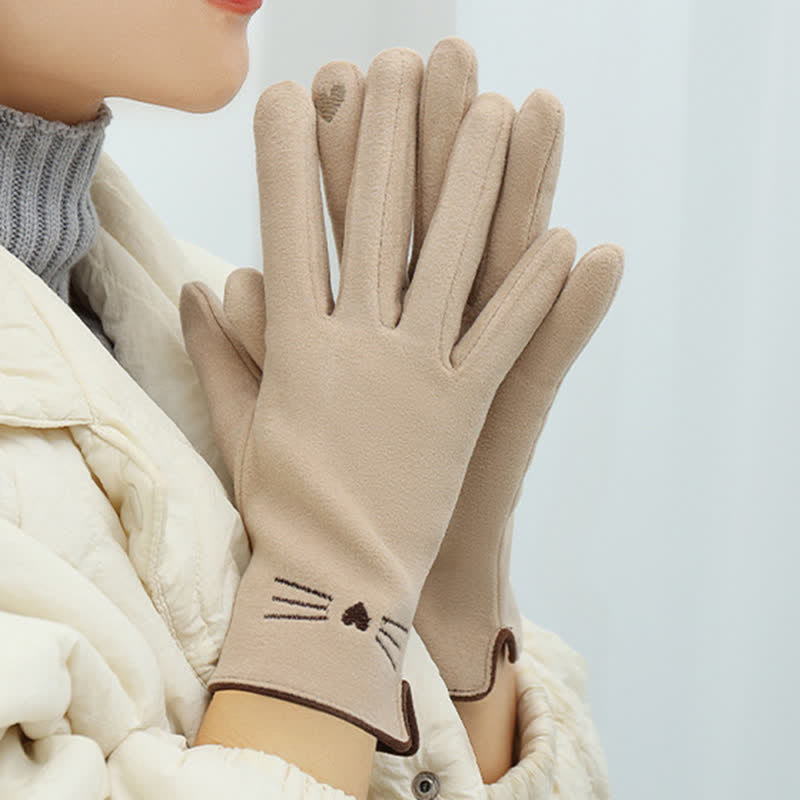 Damenhandschuhe mit süßer Katzenstickerei und Touchscreen-Fingerspitze - image 12