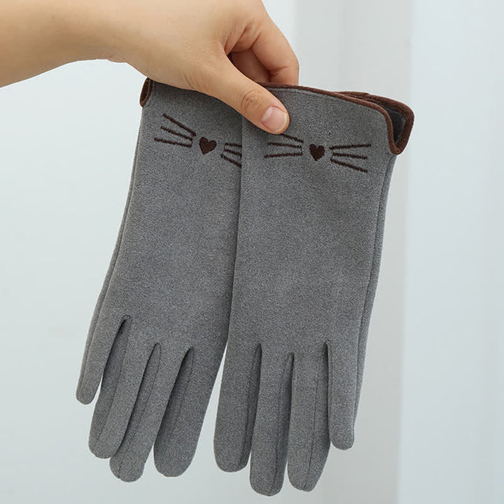 Damenhandschuhe mit süßer Katzenstickerei und Touchscreen-Fingerspitze - image 7