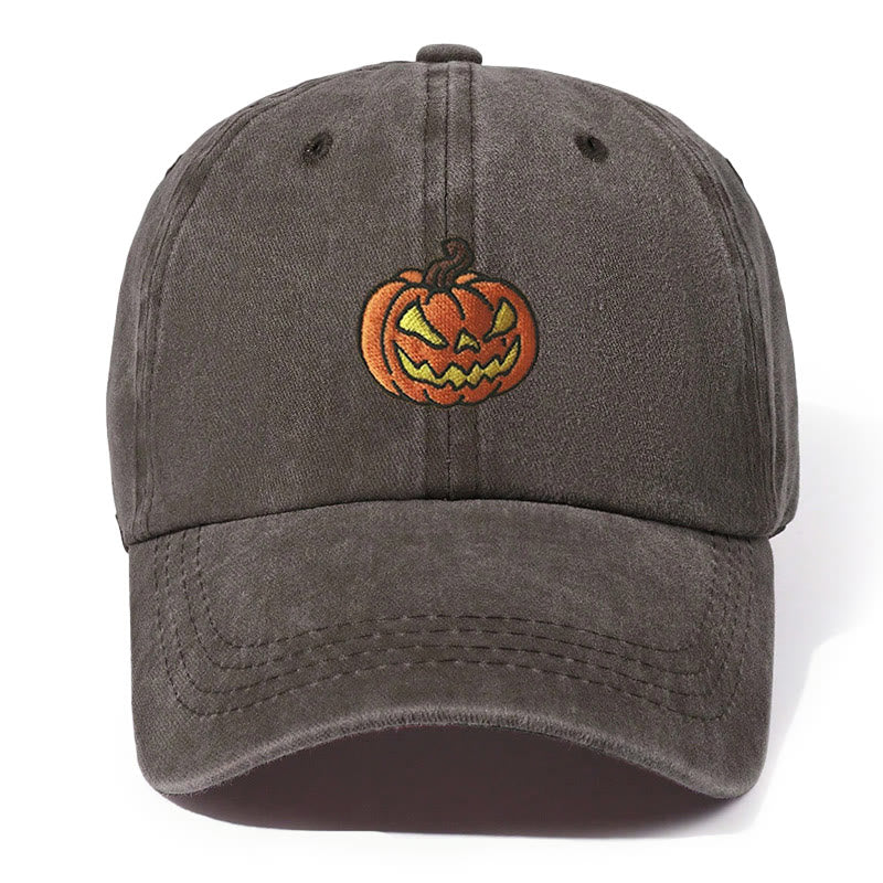 Halloween Kürbiskopf bestickte gewaschene Baseballkappe - Kaffee - Einstellbar (21 5/8"-22 7/8") - image 6