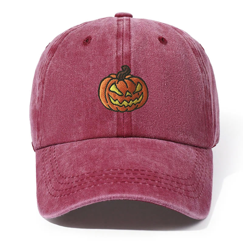Halloween Kürbiskopf bestickte gewaschene Baseballkappe - Wein - Einstellbar (21 5/8"-22 7/8") - image 4