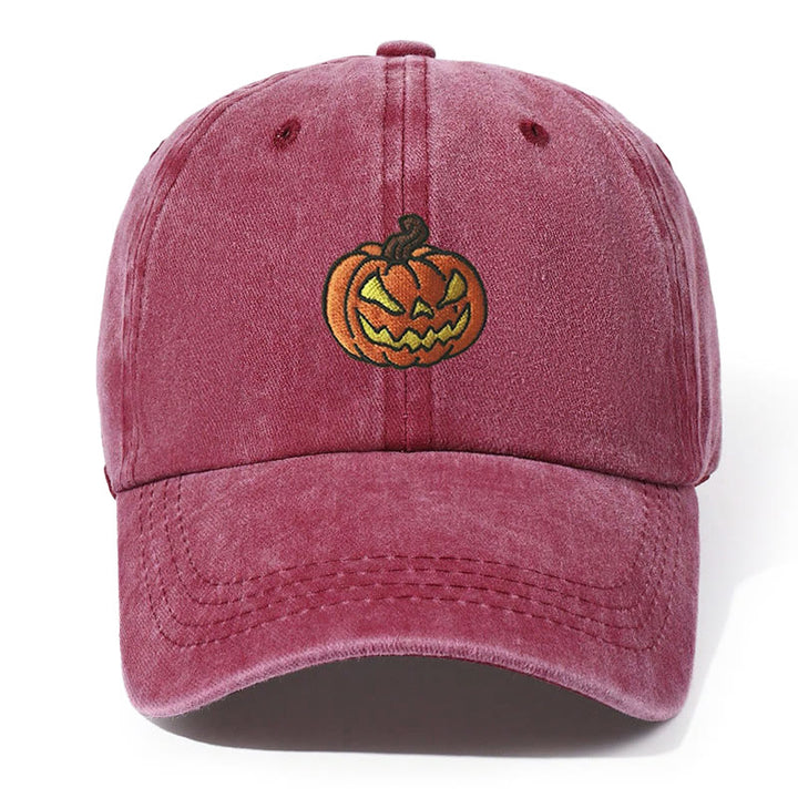 Halloween Kürbiskopf bestickte gewaschene Baseballkappe - Wein - Einstellbar (21 5/8"-22 7/8") - image 4