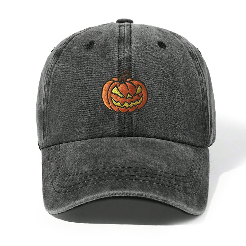 Halloween Kürbiskopf bestickte gewaschene Baseballkappe - Schwarz - Einstellbar (21 5/8"-22 7/8") - image 0