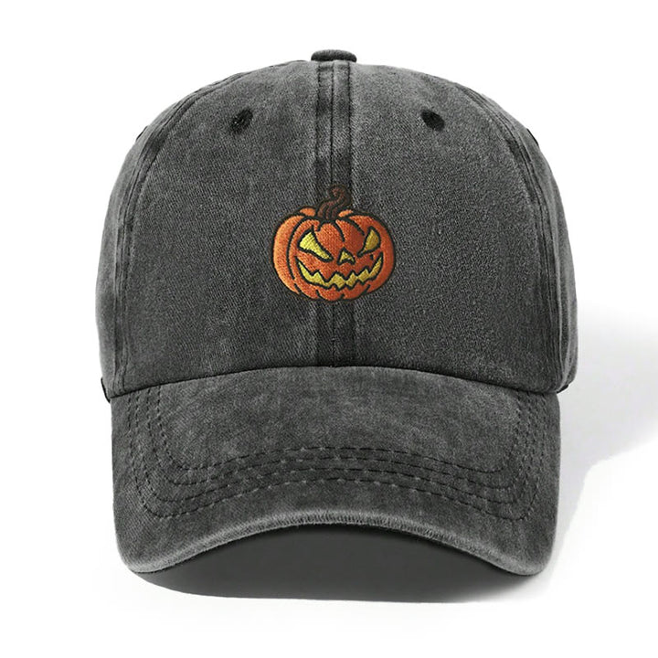Halloween Kürbiskopf bestickte gewaschene Baseballkappe - Schwarz - Einstellbar (21 5/8"-22 7/8") - image 0