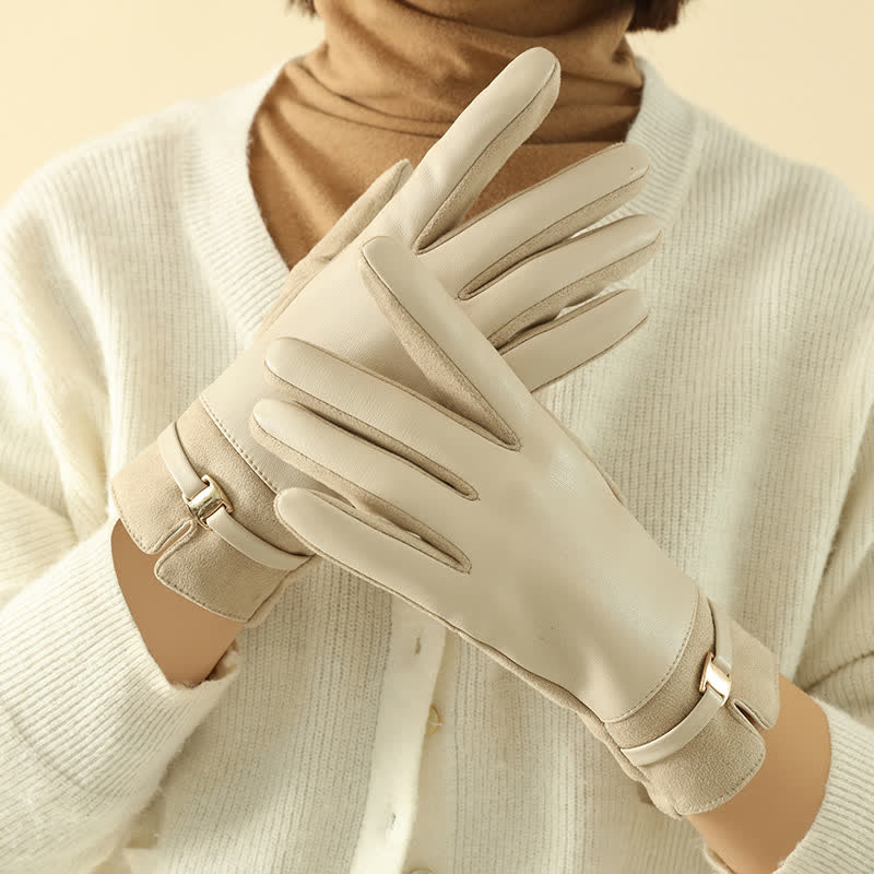 Elegante Winterhandschuhe aus Wildleder mit Metallschnalle für Damen - image 1