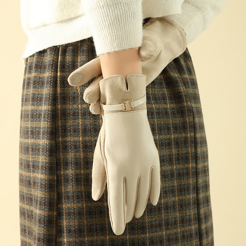 Elegante Winterhandschuhe aus Wildleder mit Metallschnalle für Damen - Elfenbein - image 0