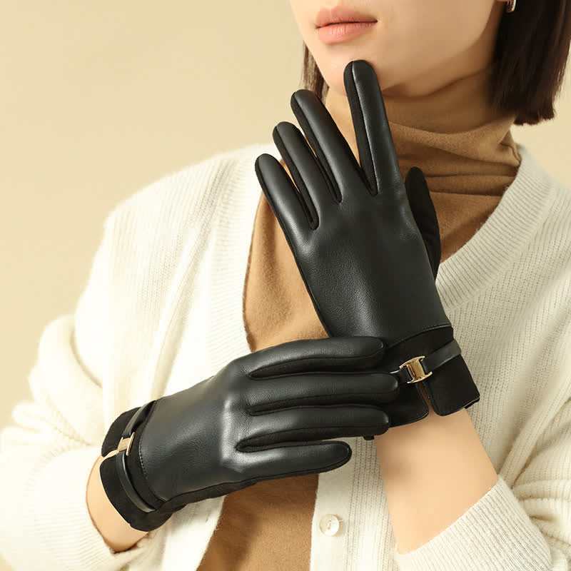 Elegante Winterhandschuhe aus Wildleder mit Metallschnalle für Damen - Schwarz - image 8