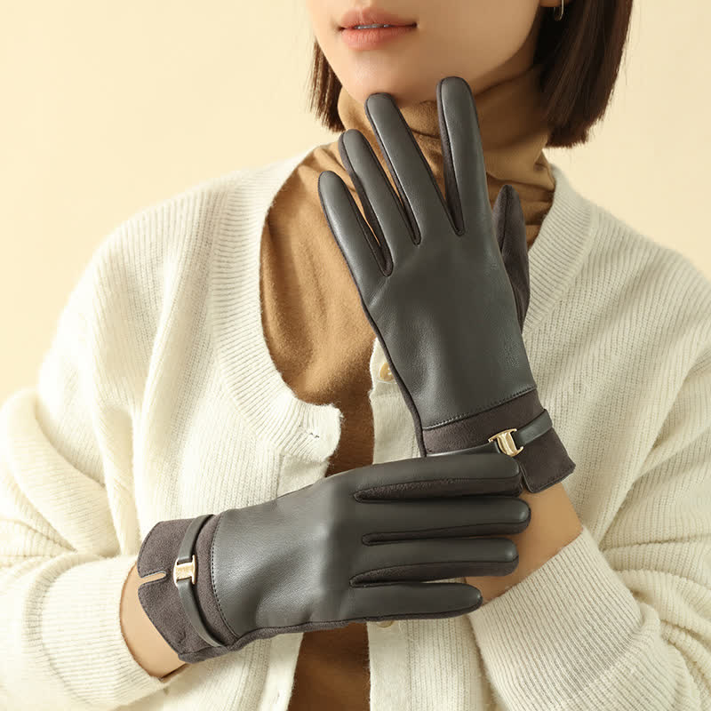 Elegante Winterhandschuhe aus Wildleder mit Metallschnalle für Damen - Grau - image 10