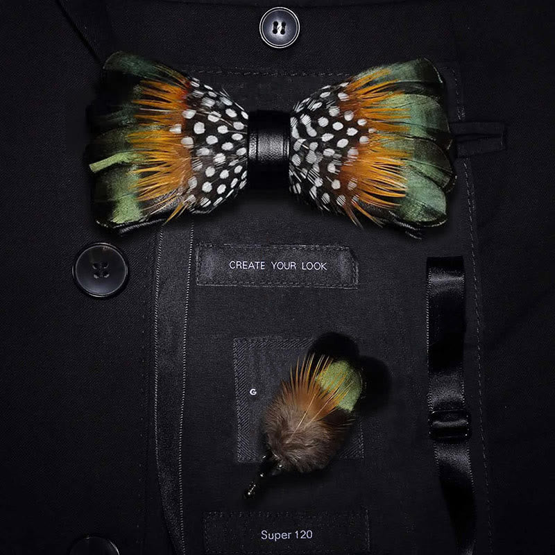 ForestGreen & Orange Vintage Feder Fliege mit Reversnadel - Erwachsener - image 0