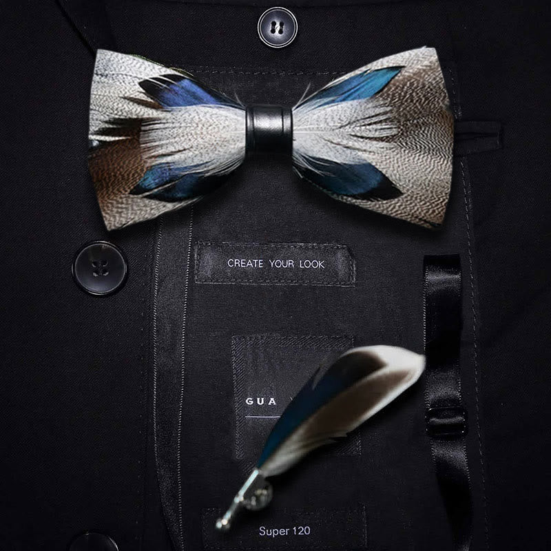 Braune & Blaue Pfauenfeder Fliege mit Reversnadel - Erwachsener - image 0