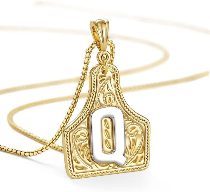 Modische Halskette mit geprägtem goldenen Buchstabenanhänger - Q - image 19