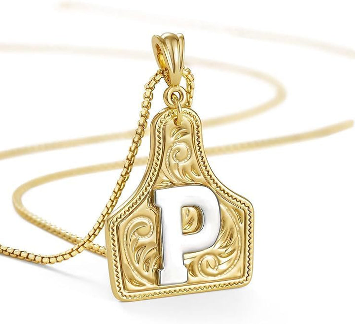 Modische Halskette mit geprägtem goldenen Buchstabenanhänger - P - image 18