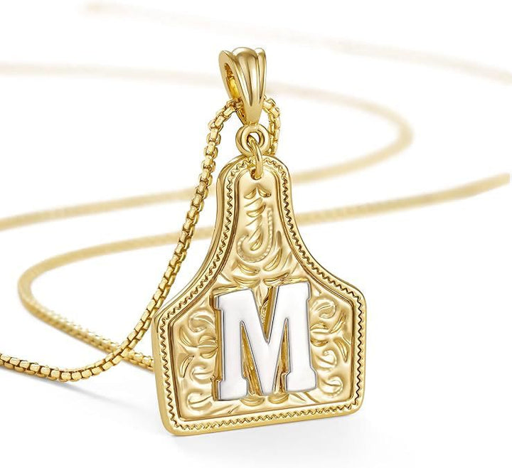 Modische Halskette mit geprägtem goldenen Buchstabenanhänger - M - image 15