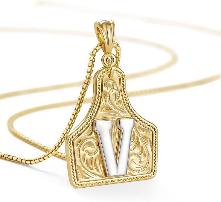 Modische Halskette mit geprägtem goldenen Buchstabenanhänger - V - image 24