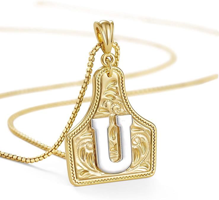 Modische Halskette mit geprägtem goldenen Buchstabenanhänger - U - image 23