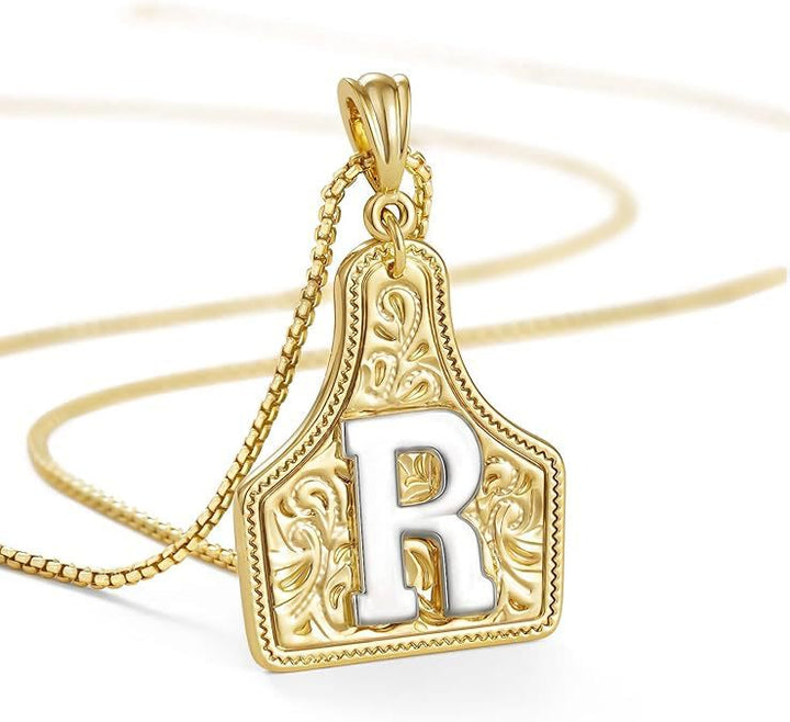 Modische Halskette mit geprägtem goldenen Buchstabenanhänger - R - image 20