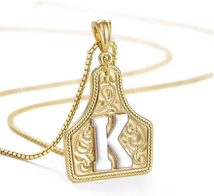 Modische Halskette mit geprägtem goldenen Buchstabenanhänger - K - image 13