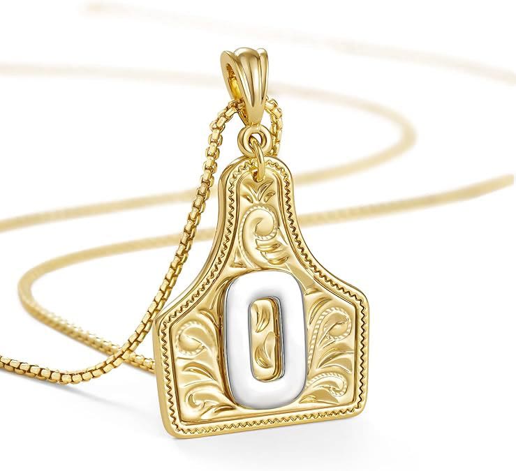 Modische Halskette mit geprägtem goldenen Buchstabenanhänger - O - image 17
