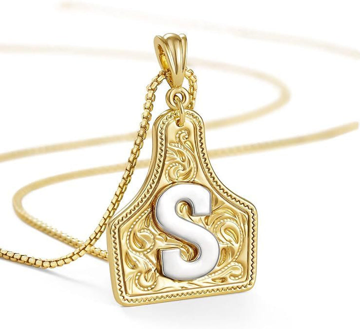 Modische Halskette mit geprägtem goldenen Buchstabenanhänger - S - image 21