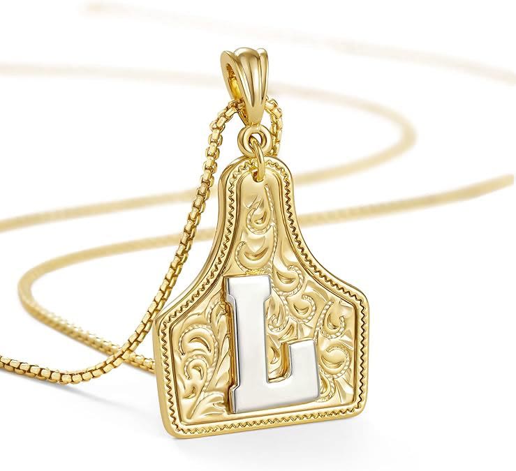 Modische Halskette mit geprägtem goldenen Buchstabenanhänger - L - image 14