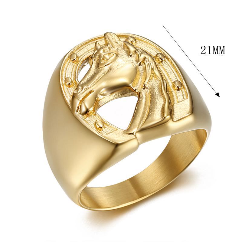 Personalisierter goldener Pferdekopf-Ring im Westernstil - image 3