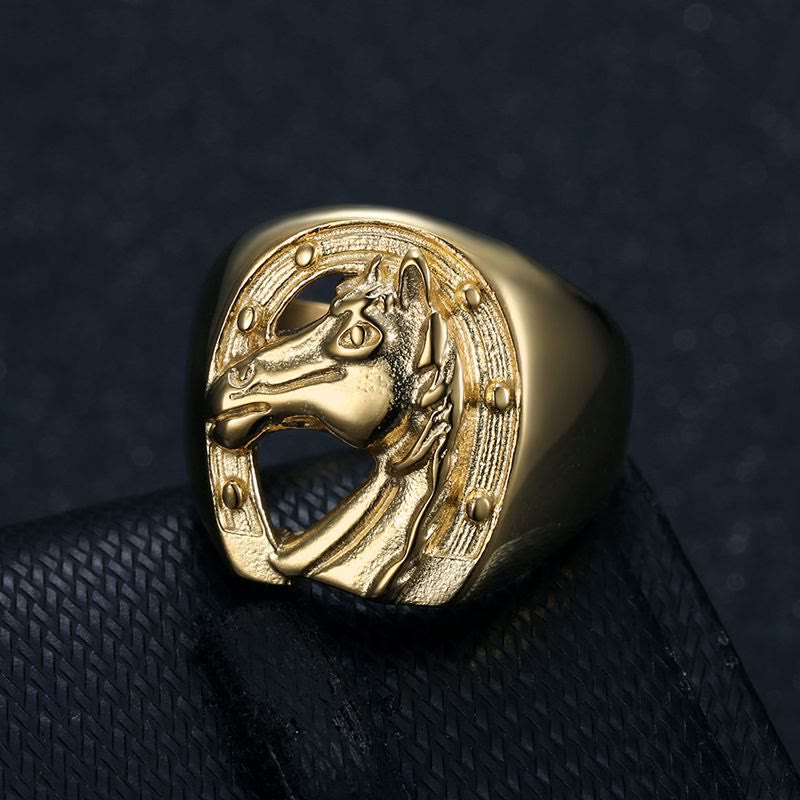 Personalisierter goldener Pferdekopf-Ring im Westernstil - Goldener Pferdekopf - #13 - image 0