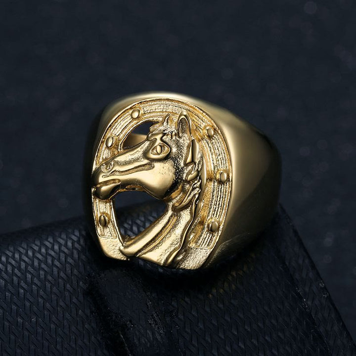 Personalisierter goldener Pferdekopf-Ring im Westernstil - Goldener Pferdekopf - #13 - image 0