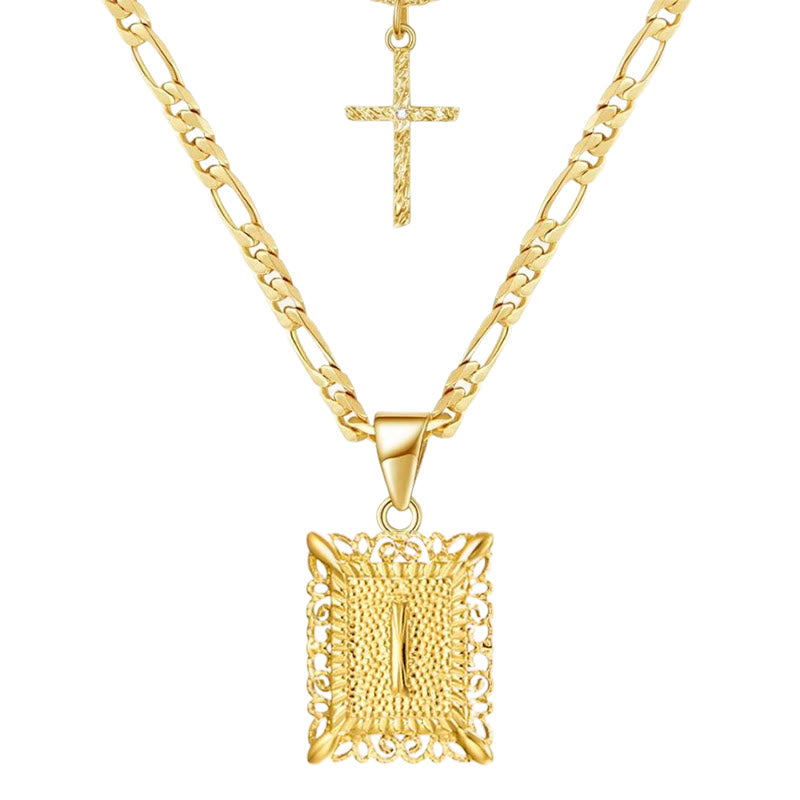Goldene quadratische Buchstaben- und Kreuz-Halskette mit Doppelkette - ICH - image 11