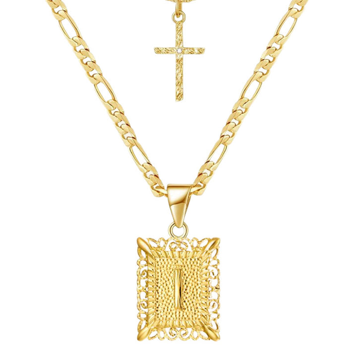 Goldene quadratische Buchstaben- und Kreuz-Halskette mit Doppelkette - ICH - image 11