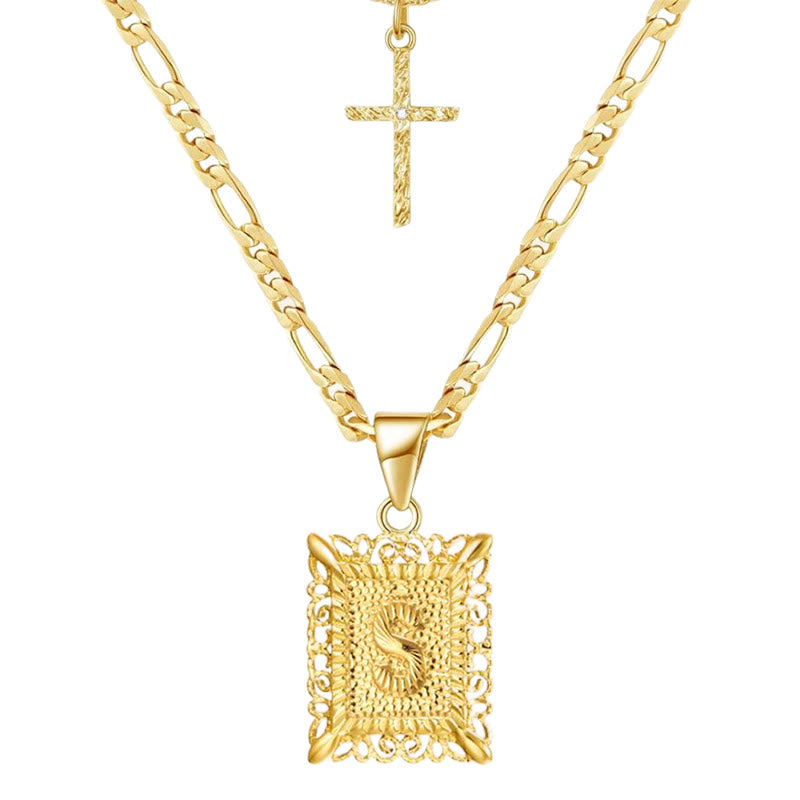 Goldene quadratische Buchstaben- und Kreuz-Halskette mit Doppelkette - S - image 21