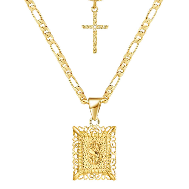 Goldene quadratische Buchstaben- und Kreuz-Halskette mit Doppelkette - S - image 21