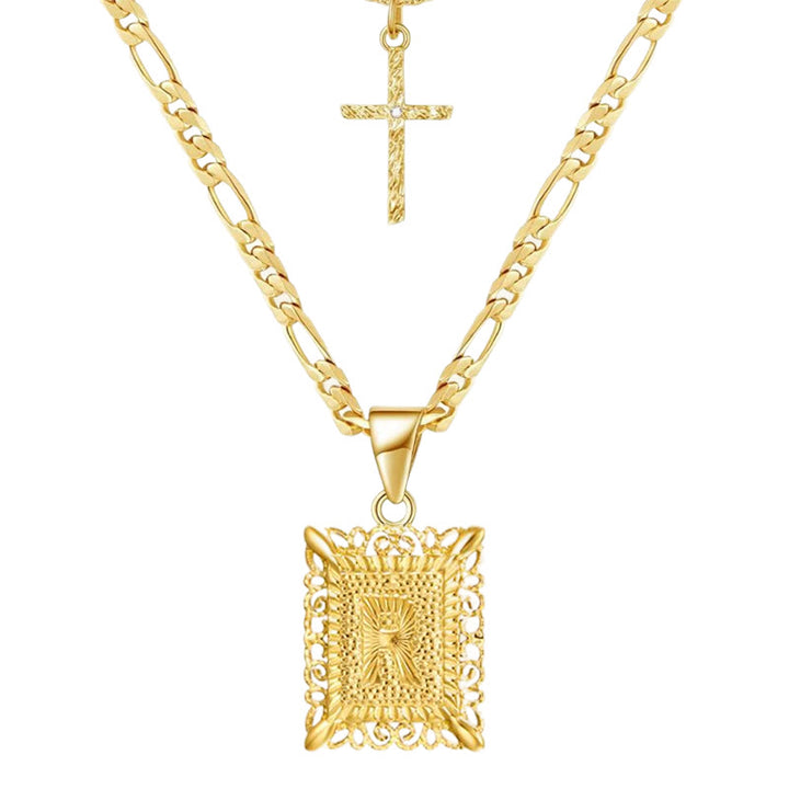 Goldene quadratische Buchstaben- und Kreuz-Halskette mit Doppelkette - R - image 20