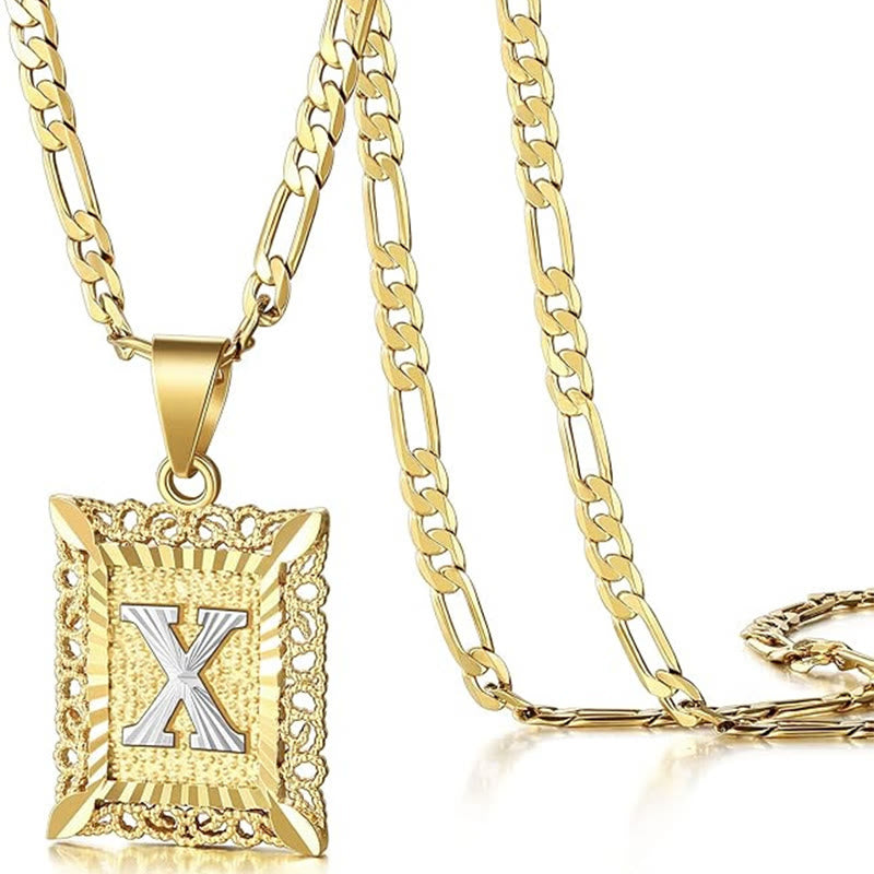 Goldene, exquisite quadratische Halskette mit hohlen Buchstaben - X - image 27