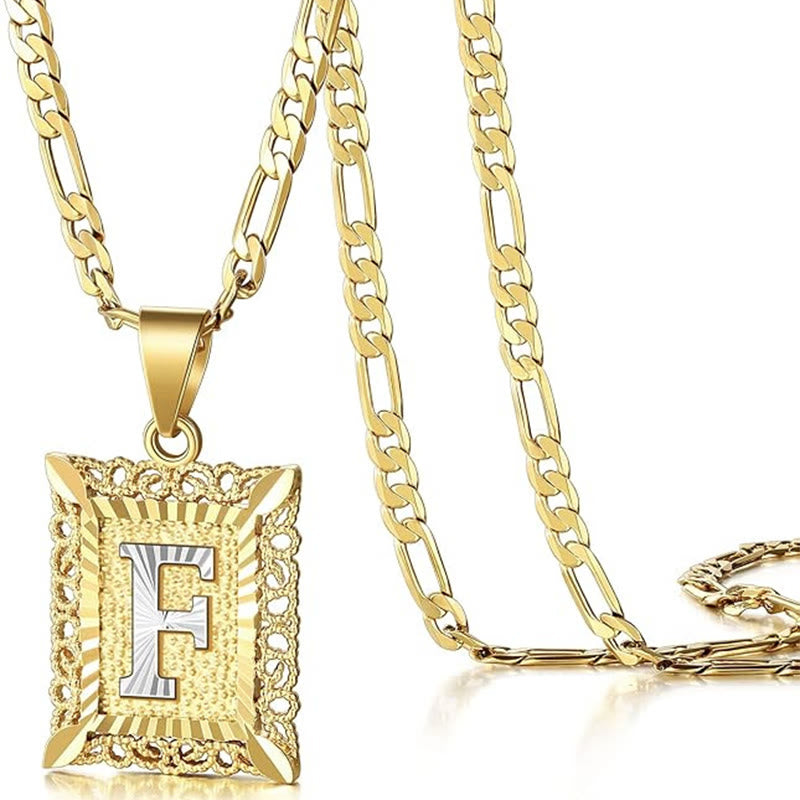 Goldene, exquisite quadratische Halskette mit hohlen Buchstaben - F - image 9