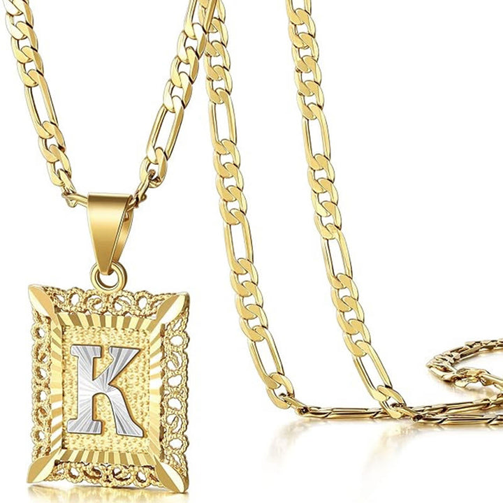 Goldene, exquisite quadratische Halskette mit hohlen Buchstaben - K - image 14