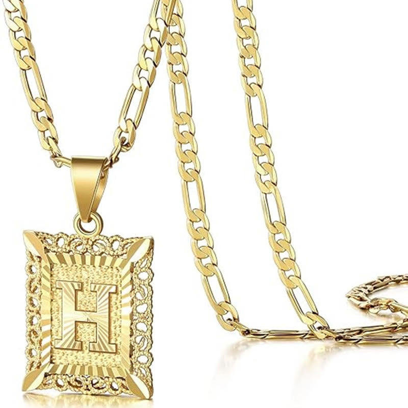 Goldene, exquisite quadratische Halskette mit hohlen Buchstaben - H - image 11