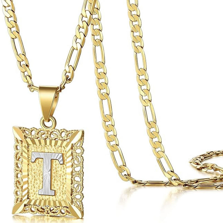 Goldene, exquisite quadratische Halskette mit hohlen Buchstaben - T - image 23